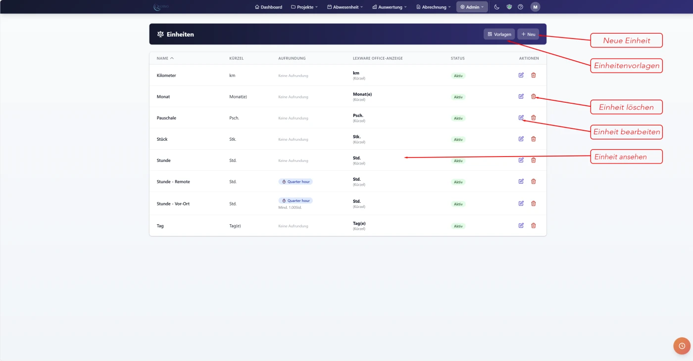 Quotivo Einheiten-Konfiguration mit Rundungsregeln