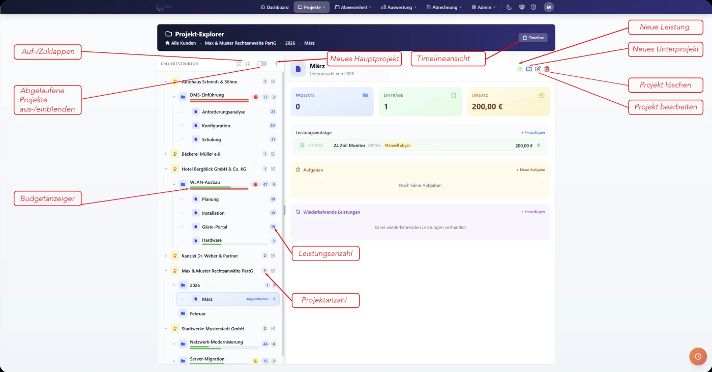 Quotivo Projekt-Explorer mit Baumstruktur und Drag & Drop